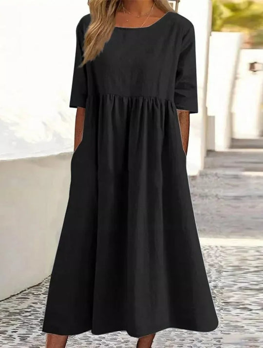 Maxi Zomerjurk Dames van Katoen met Vintage Plissé Design en Midi Lengte