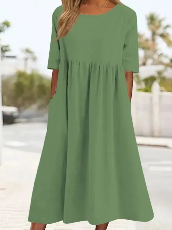Maxi Zomerjurk Dames van Katoen met Vintage Plissé Design en Midi Lengte