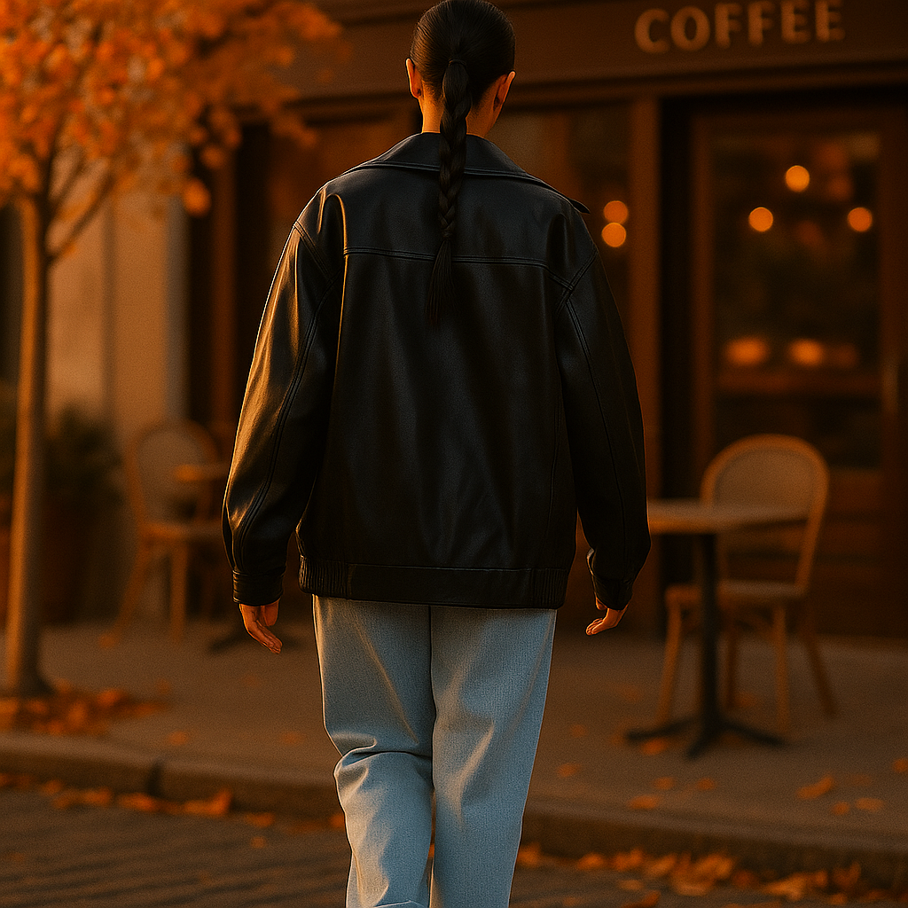 Dames Leren Jas met Rits en Losse Pasvorm