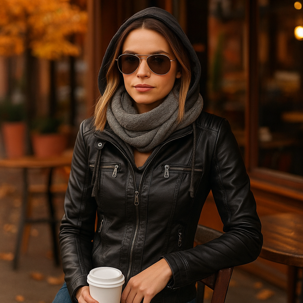 Vivano Dames Leren Jas met Capuchon