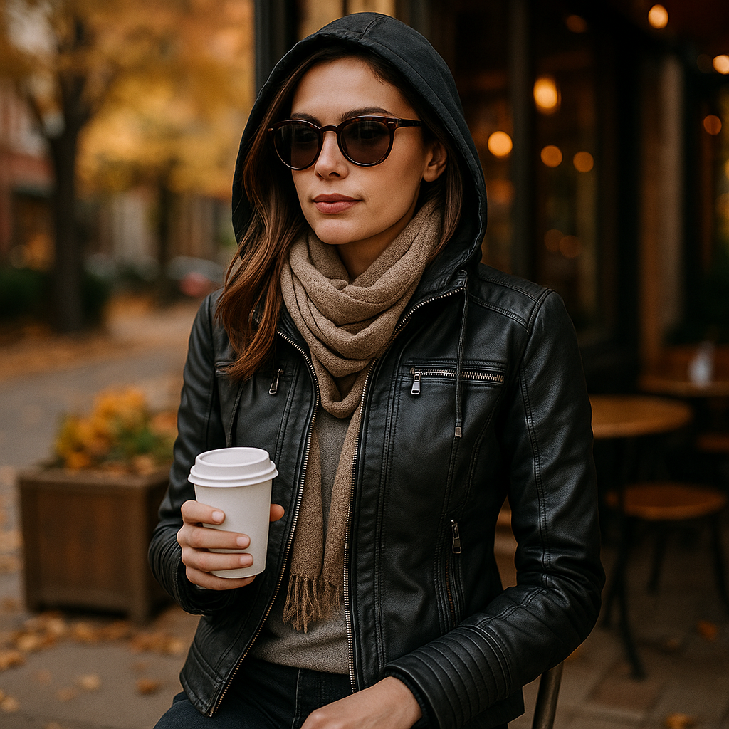 Vivano Dames Leren Jas met Capuchon