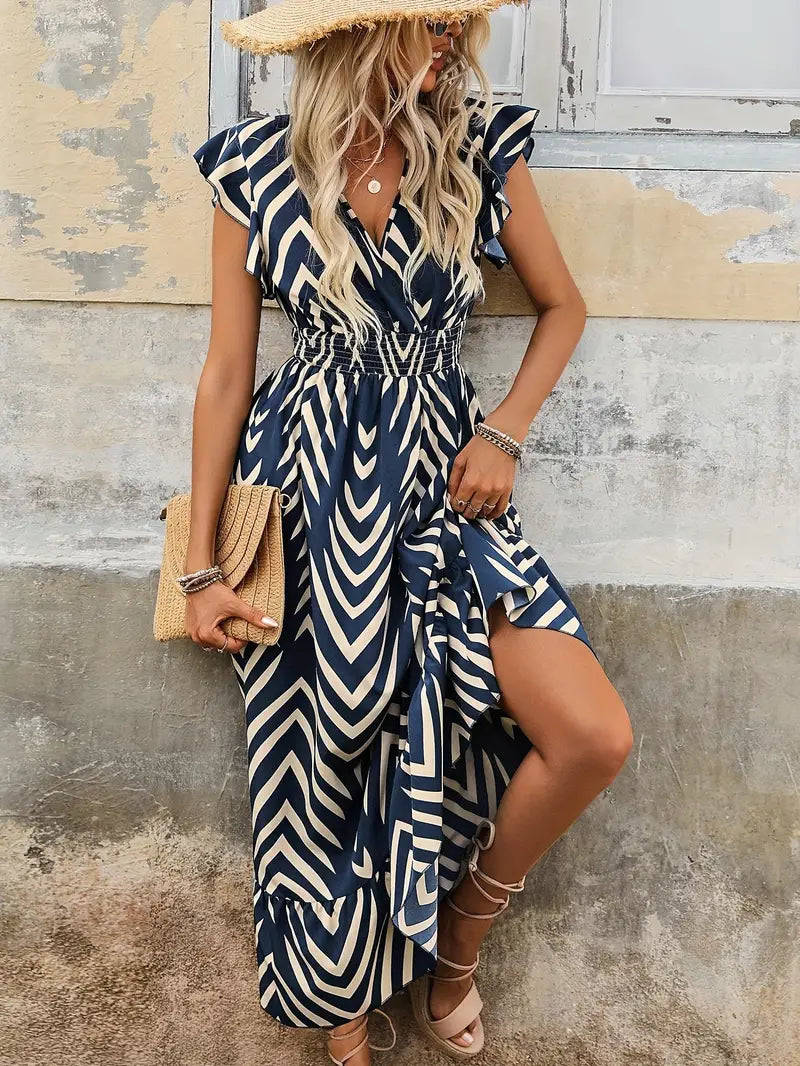 Midi Zomerjurk met Smock Taille en Allover Print