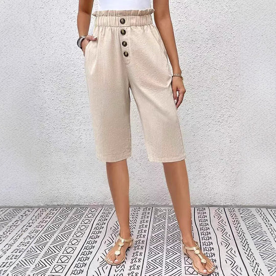 Linnen Korte Broek Dames – Hoge Taille Paperbag Stijl met Relaxed Fit