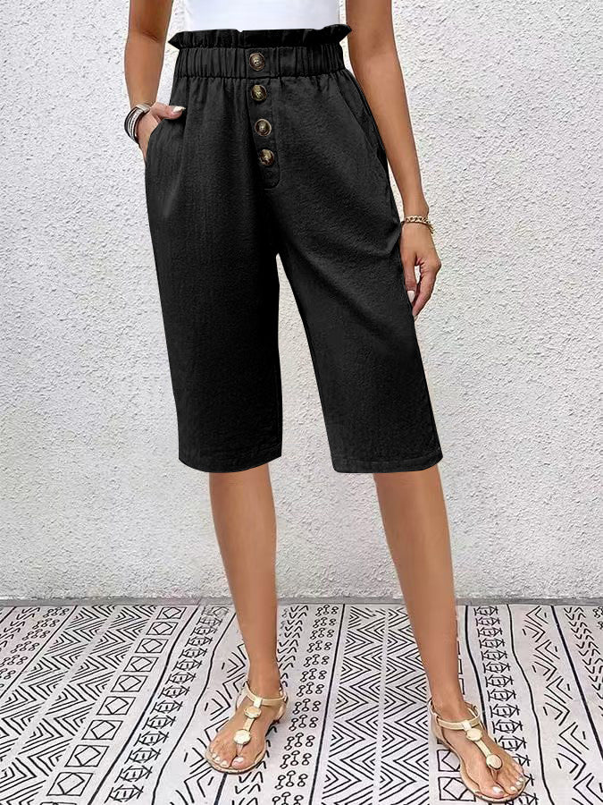 Linnen Korte Broek Dames – Hoge Taille Paperbag Stijl met Relaxed Fit