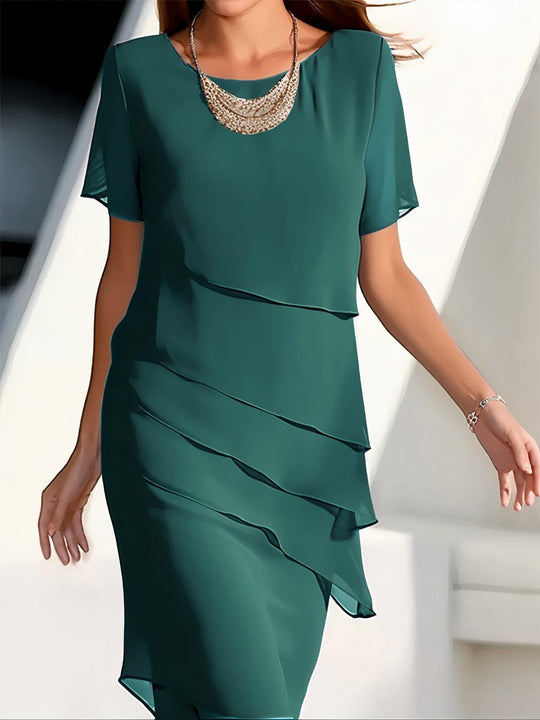 Chiffon Midi Zomerjurk met Geplooid Design en Cinched Taille
