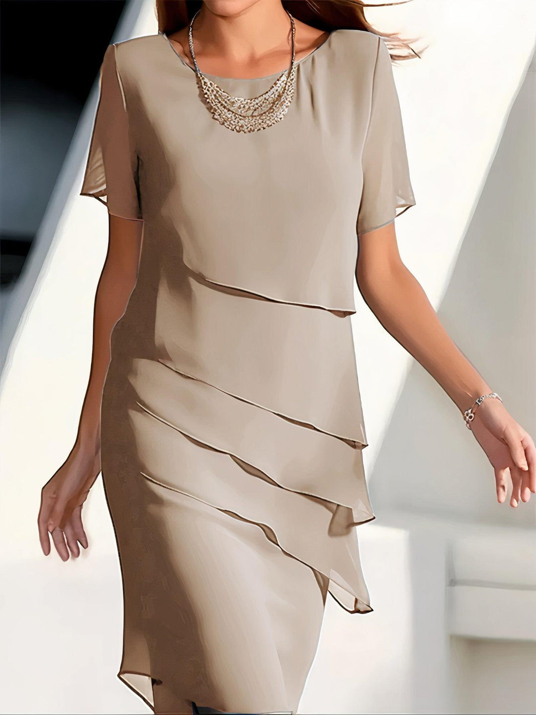 Chiffon Midi Zomerjurk met Geplooid Design en Cinched Taille