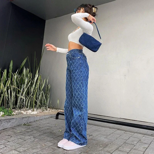 Luca Spijkerbroek Dames van Duurzaam Denim met Hoge Taille en Uniek Design