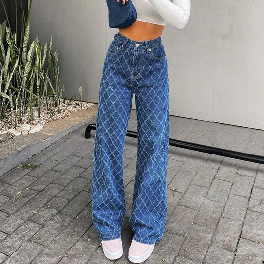 Luca Spijkerbroek Dames van Duurzaam Denim met Hoge Taille en Uniek Design