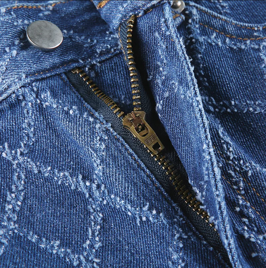 Luca Spijkerbroek Dames van Duurzaam Denim met Hoge Taille en Uniek Design