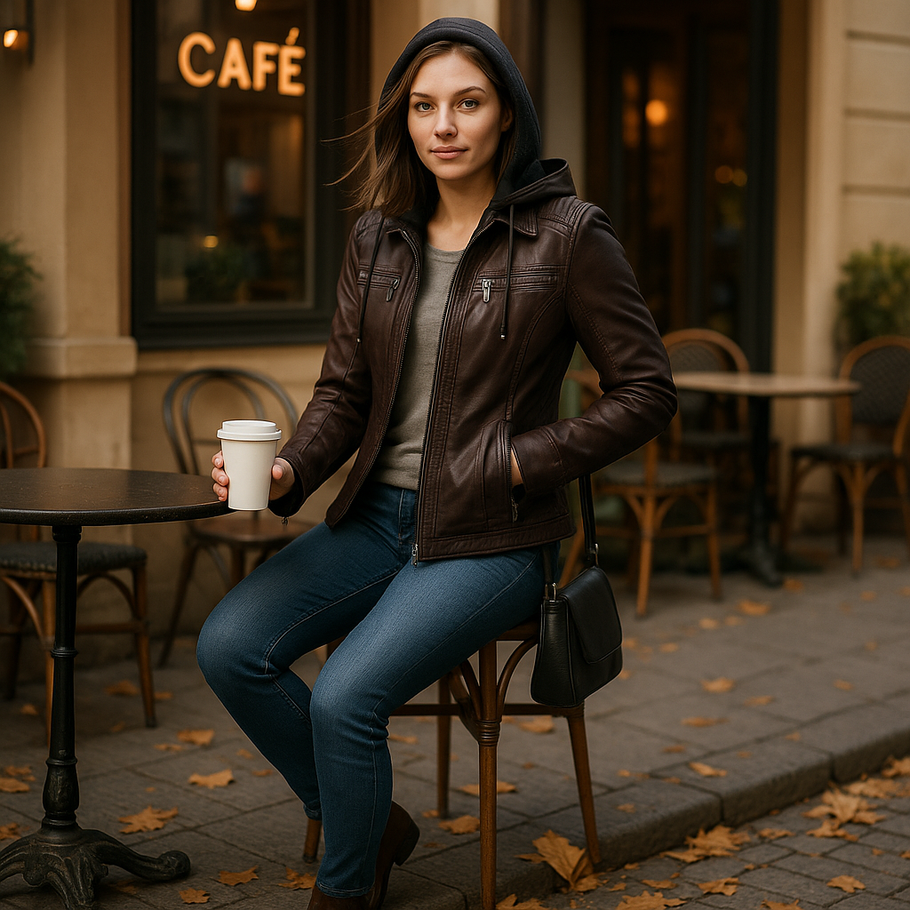 Vivano Dames Leren Jas met Capuchon