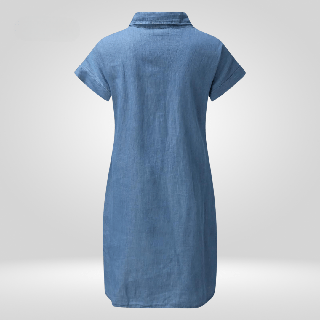 Amelie Denim Midi Zomerjurk Dames met Knoopsluiting en Relaxed Fit - ZovaFashion - Midi Jurk