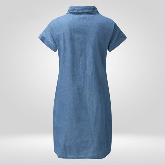 Amelie Denim Midi Zomerjurk Dames met Knoopsluiting en Relaxed Fit - ZovaFashion - Midi Jurk