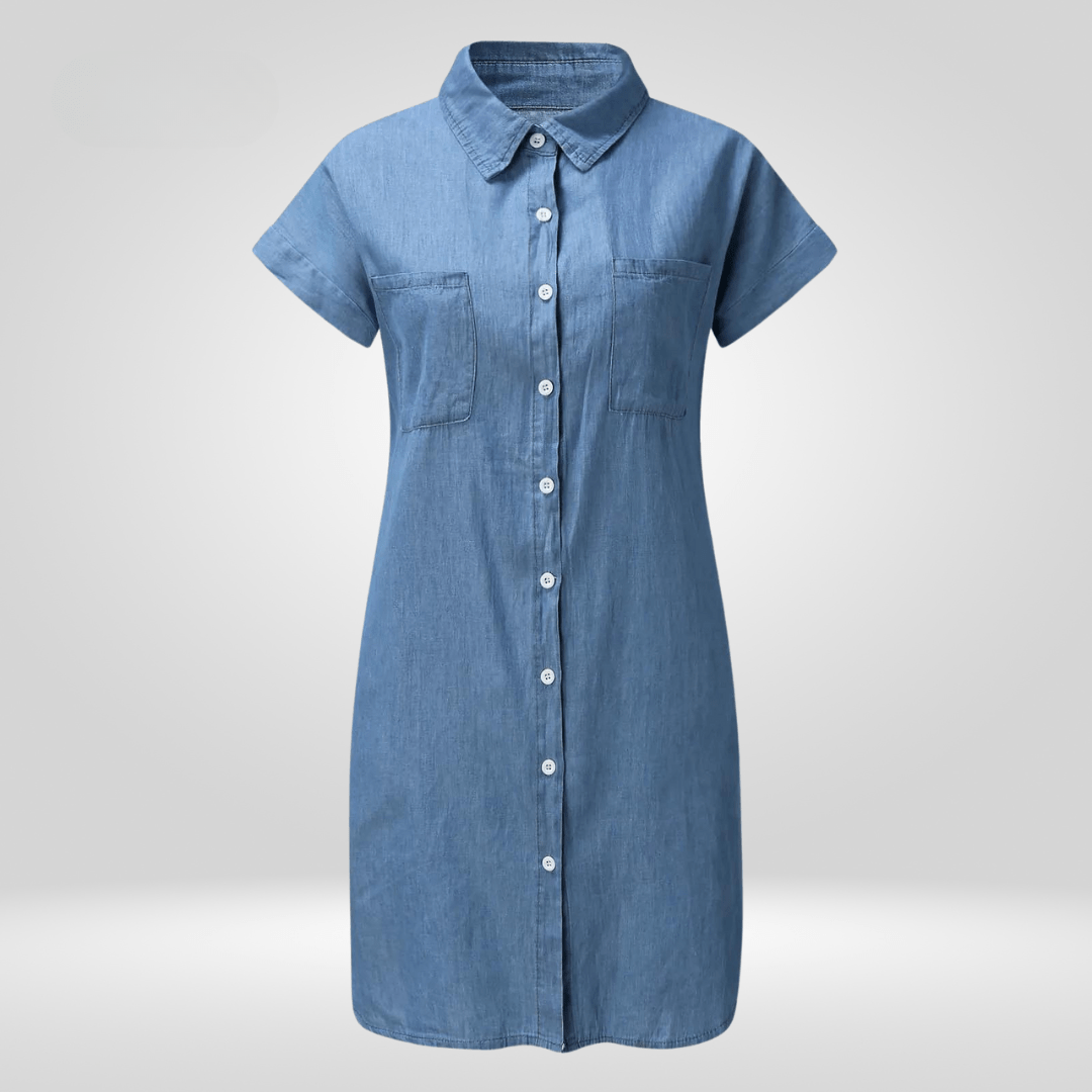 Amelie Denim Midi Zomerjurk Dames met Knoopsluiting en Relaxed Fit - ZovaFashion - Midi Jurk