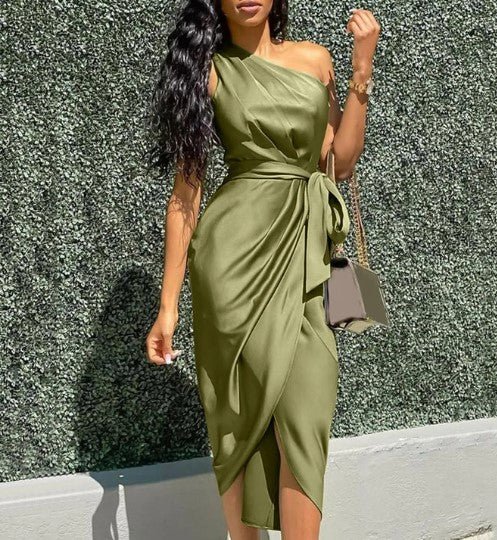 Asymmetrische Midi Zomerjurk Dames van Viscose Blend met Tailleband - ZovaFashion - Midi Jurk