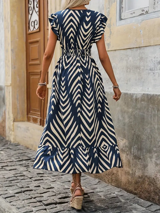 Midi Zomerjurk met Smock Taille en Allover Print