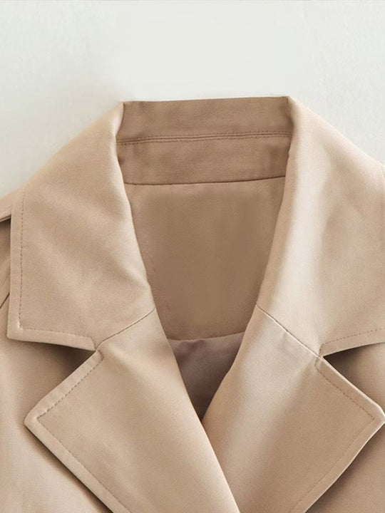 Beige Cropped Trenchcoat Dames met Verstelbare Mouwen - Zuri - ZovaFashion - Fashion