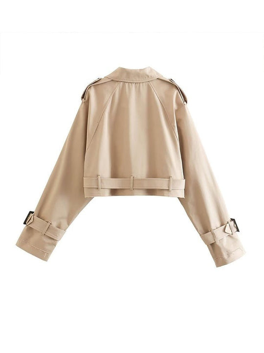 Beige Cropped Trenchcoat Dames met Verstelbare Mouwen - Zuri - ZovaFashion - Fashion