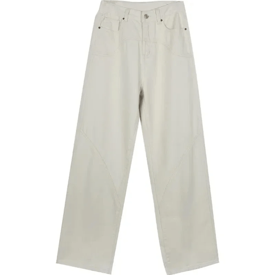 Beige Spijkerbroek Dames van Katoen met Wijde Pijpen en Lage Taille - ZovaFashion - Spijkerbroek Dames