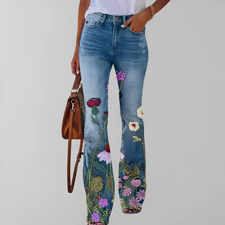 Bethanie Spijkerbroek Dames van Katoen met Bloemenprint en Straight Fit - ZovaFashion - Spijkerbroek Dames