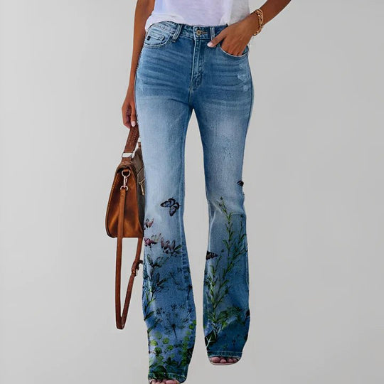 Bethanie Spijkerbroek Dames van Katoen met Bloemenprint en Straight Fit - ZovaFashion - Spijkerbroek Dames