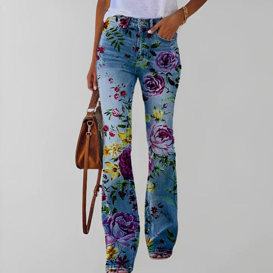 Bethanie Spijkerbroek Dames van Katoen met Bloemenprint en Straight Fit - ZovaFashion - Spijkerbroek Dames
