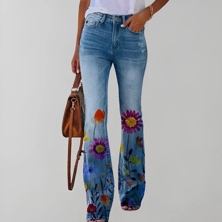 Bethanie Spijkerbroek Dames van Katoen met Bloemenprint en Straight Fit - ZovaFashion - Spijkerbroek Dames