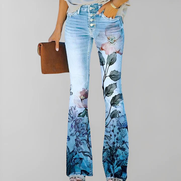 Bethanie Spijkerbroek Dames van Katoen met Bloemenprint en Straight Fit - ZovaFashion - Spijkerbroek Dames