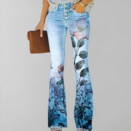Bethanie Spijkerbroek Dames van Katoen met Bloemenprint en Straight Fit - ZovaFashion - Spijkerbroek Dames