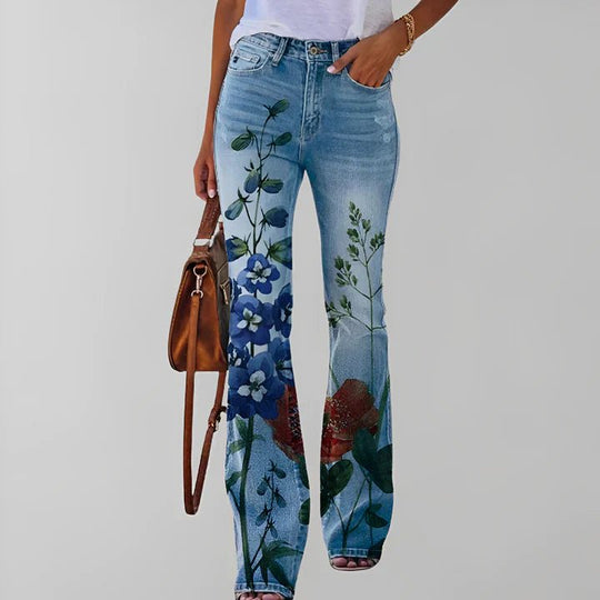Bethanie Spijkerbroek Dames van Katoen met Bloemenprint en Straight Fit - ZovaFashion - Spijkerbroek Dames