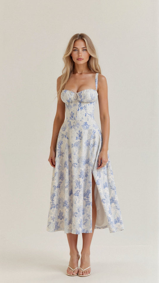 Kiana Corset Midi Zomerjurk Dames van Zacht Materiaal met Corset Top en Midi Lengte