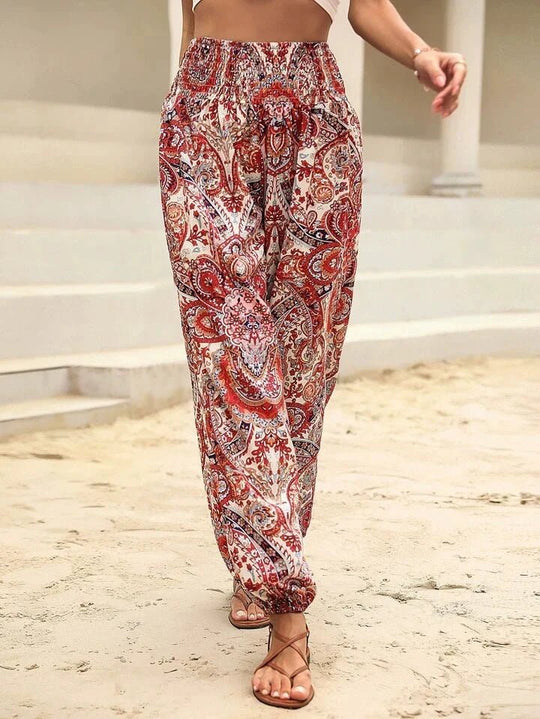 Bohemian Pantalon Dames van Katoenmix met Elastische Taille en Boho Print - ZovaFashion - Lange Broek Dames