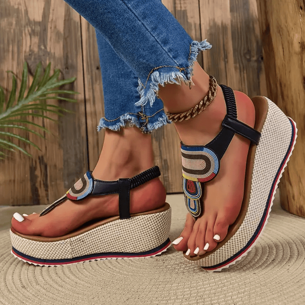 Bohemian Sandalen Dames met Wedge Hak en Verstelbare Bandjes - ZovaFashion - Sandalen Dames