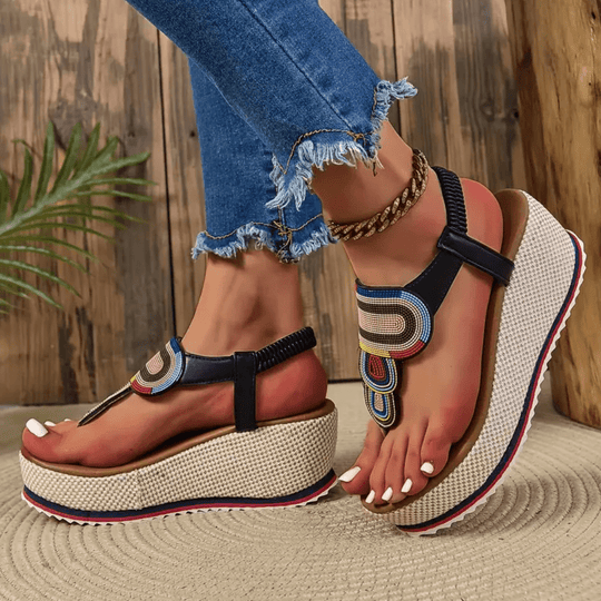 Bohemian Sandalen Dames met Wedge Hak en Verstelbare Bandjes - ZovaFashion - Sandalen Dames