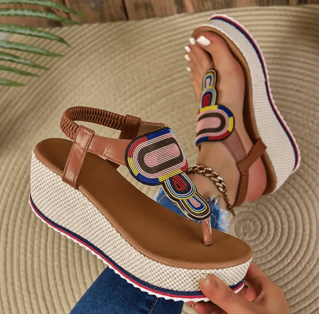 Bohemian Sandalen Dames met Wedge Hak en Verstelbare Bandjes - ZovaFashion - Sandalen Dames