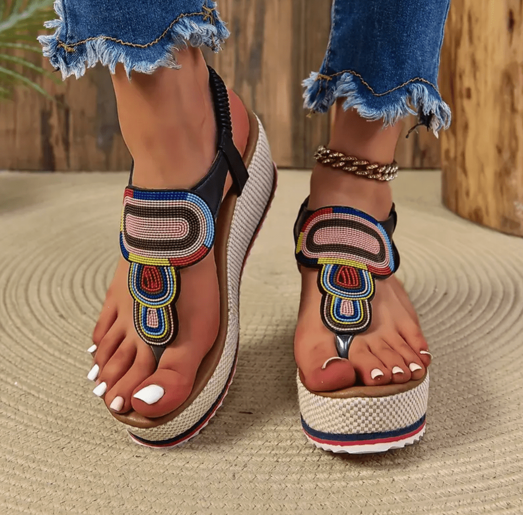 Bohemian Sandalen Dames met Wedge Hak en Verstelbare Bandjes - ZovaFashion - Sandalen Dames