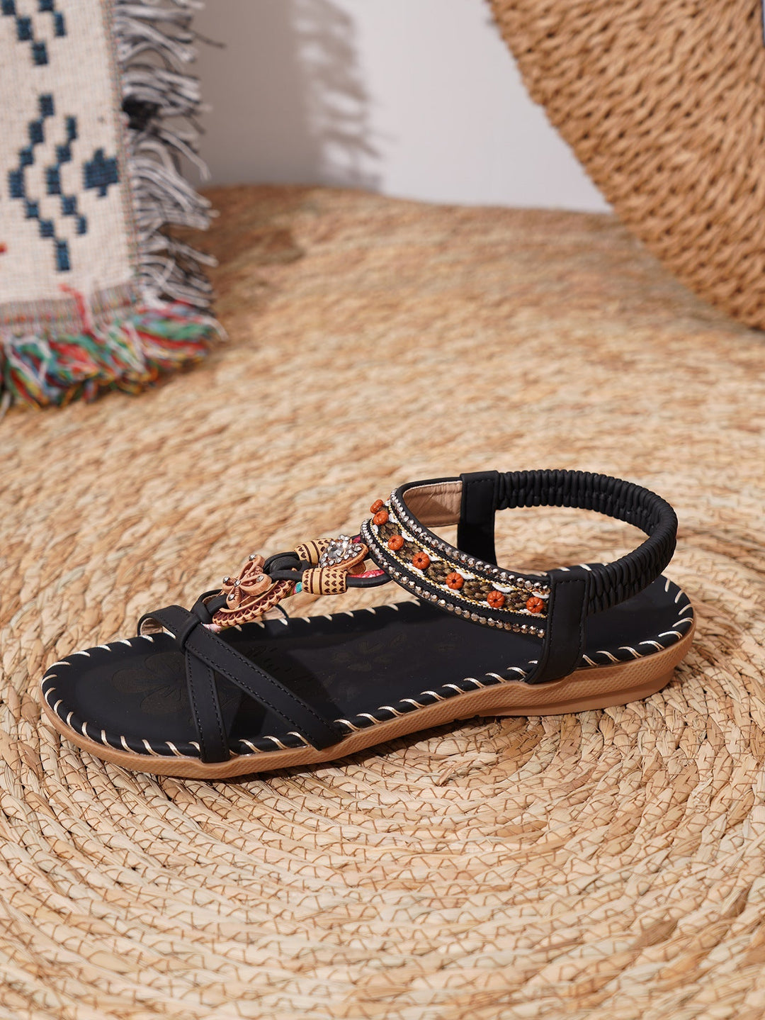 Boho Chic Sandalen Dames met Rhinestone Detail en Gevlochten Bandjes - ZovaFashion - Sandalen Dames