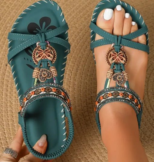 Boho Chic Sandalen Dames met Rhinestone Detail en Gevlochten Bandjes - ZovaFashion - Sandalen Dames