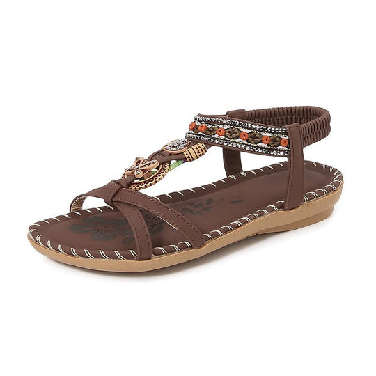 Boho Chic Sandalen Dames met Rhinestone Detail en Gevlochten Bandjes - ZovaFashion - Sandalen Dames