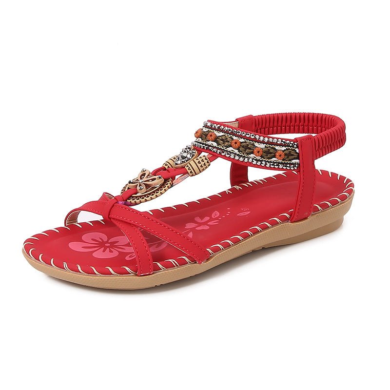 Boho Chic Sandalen Dames met Rhinestone Detail en Gevlochten Bandjes - ZovaFashion - Sandalen Dames