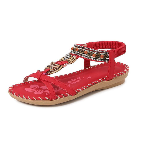 Boho Chic Sandalen Dames met Rhinestone Detail en Gevlochten Bandjes - ZovaFashion - Sandalen Dames