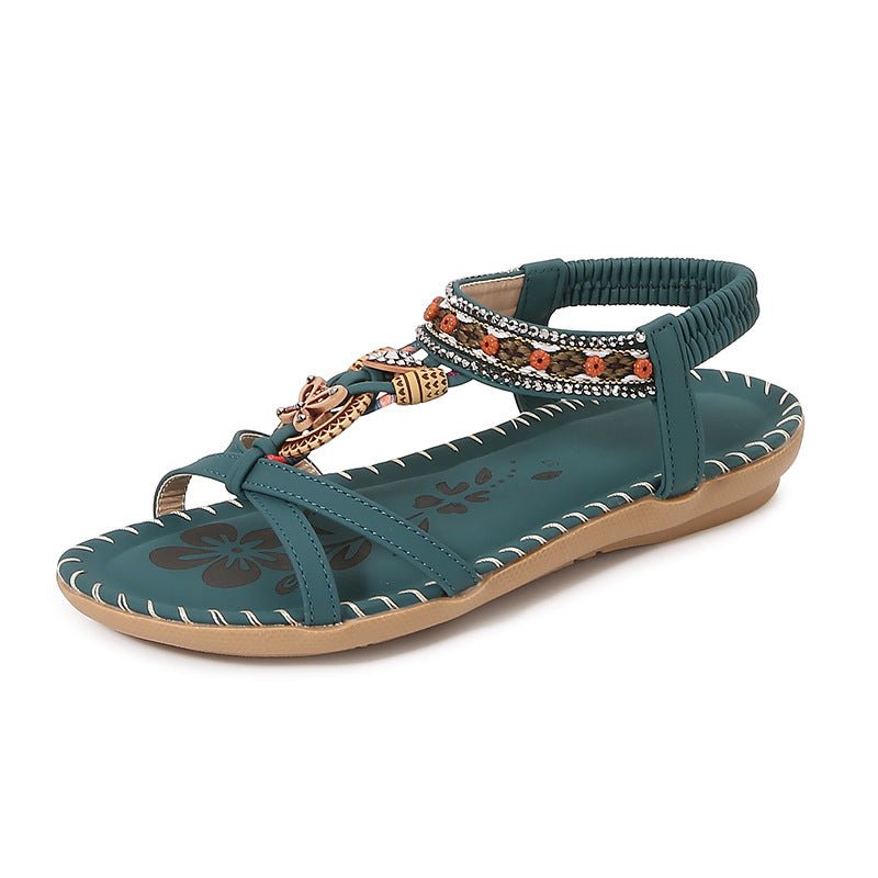 Boho Chic Sandalen Dames met Rhinestone Detail en Gevlochten Bandjes - ZovaFashion - Sandalen Dames