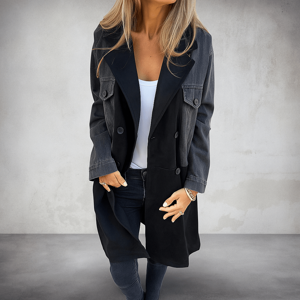 Bonfilia Trench - Denim Stiksels - Unieke Stijl - Duurzaamheid