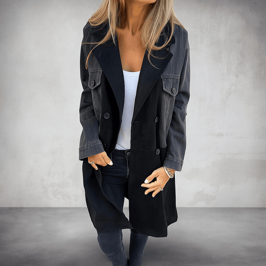 Bonfilia Trench - Denim Stiksels - Unieke Stijl - Duurzaamheid