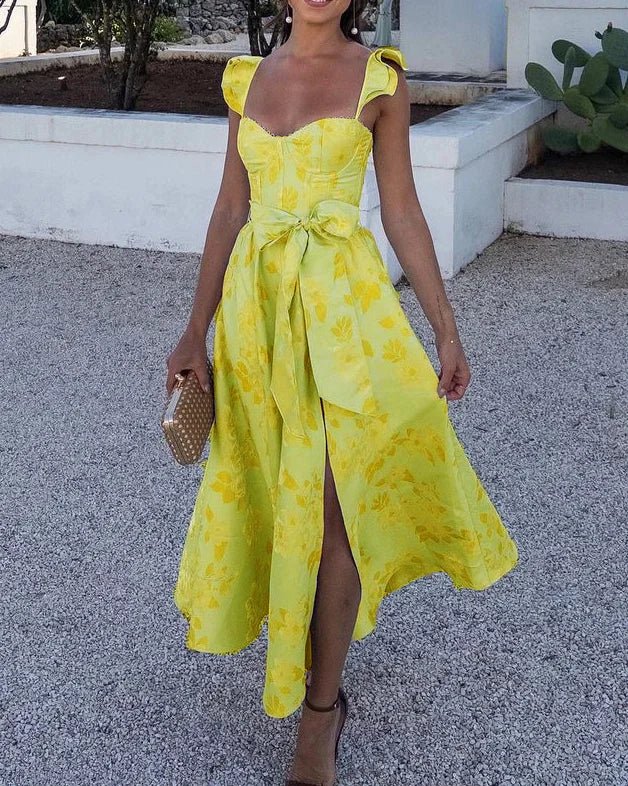 Butterfly Sleeve Midi Zomerjurk in Lichtgewicht Polyester met Stijlvolle Pasvorm - ZovaFashion - Midi Jurk