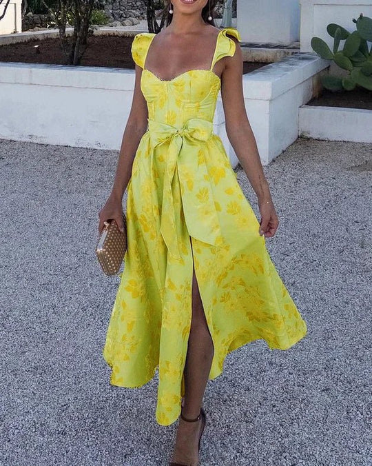 Butterfly Sleeve Midi Zomerjurk in Lichtgewicht Polyester met Stijlvolle Pasvorm - ZovaFashion - Midi Jurk