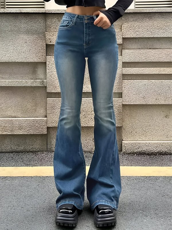 Camila Spijkerbroek Dames in Katoen met Hoge Taille en Flared Pijpen - ZovaFashion - Spijkerbroek Dames