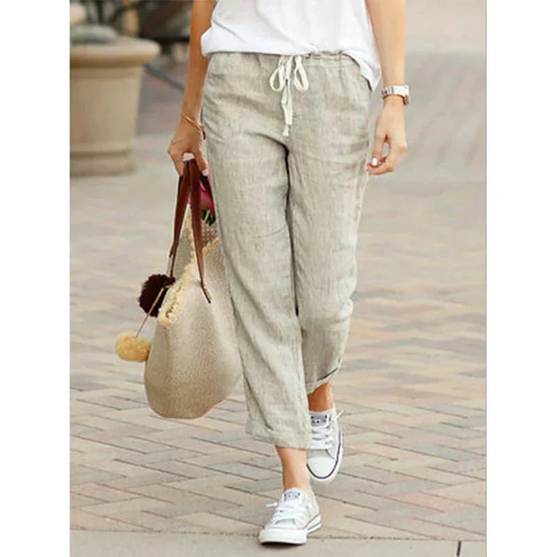 Casual Linnen Broek Dames met Relaxed Fit en Praktische Zijzakken - Zova - Fashion