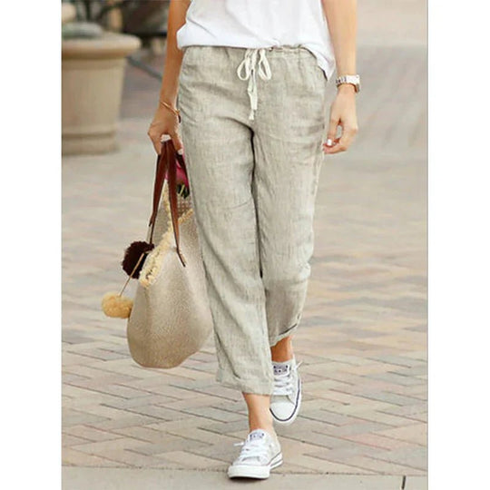 Casual Linnen Broek Dames met Relaxed Fit en Praktische Zijzakken - Zova - Fashion