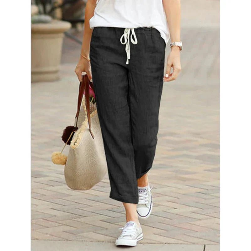 Casual Linnen Broek Dames met Relaxed Fit en Praktische Zijzakken - Zova - Fashion