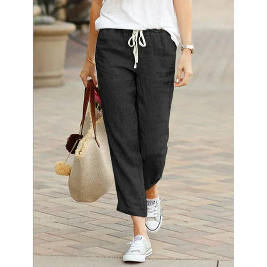 Casual Linnen Broek Dames met Relaxed Fit en Praktische Zijzakken - Zova - Fashion